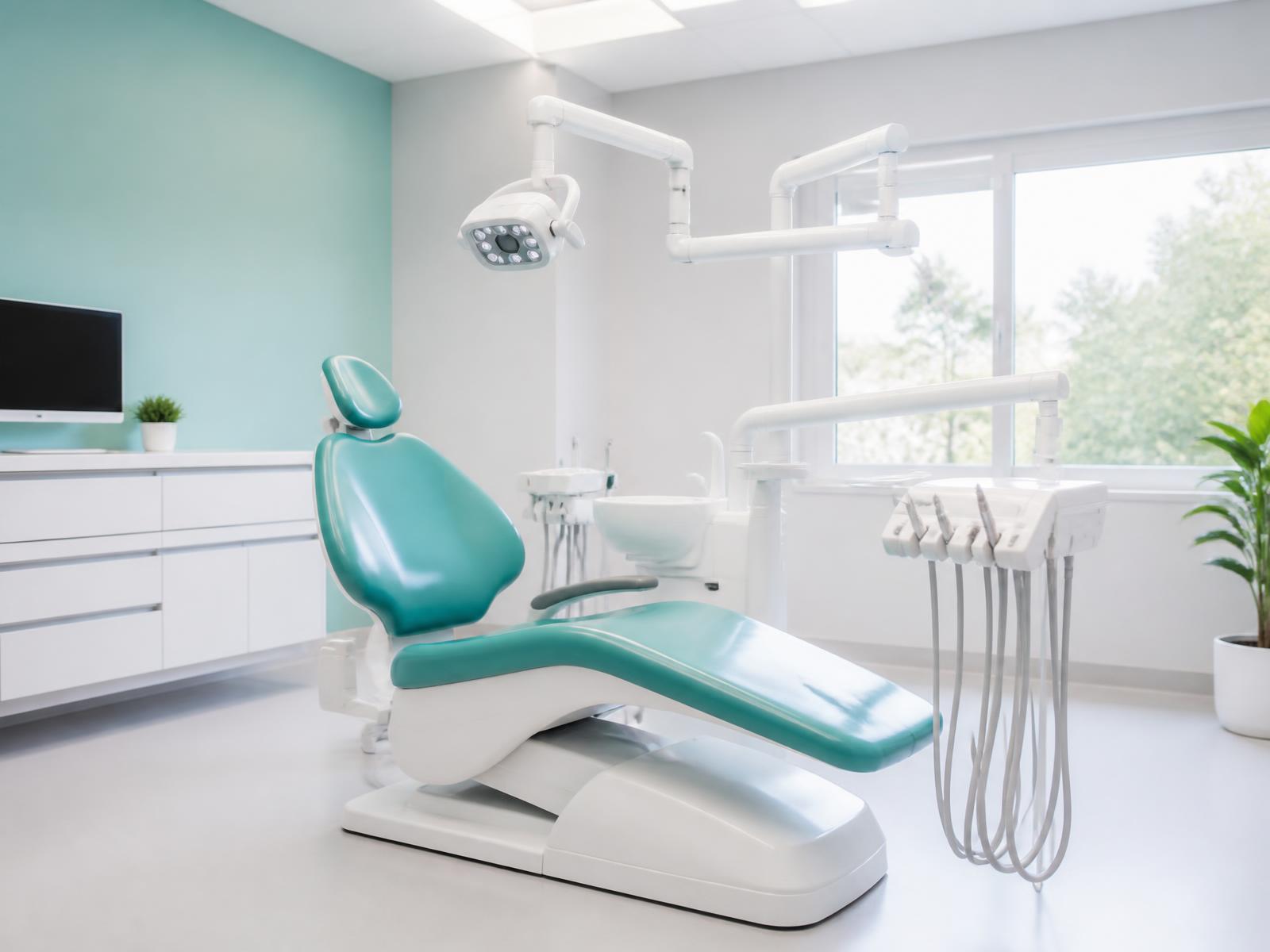 Modern dental treatment room with dental chair and equipment